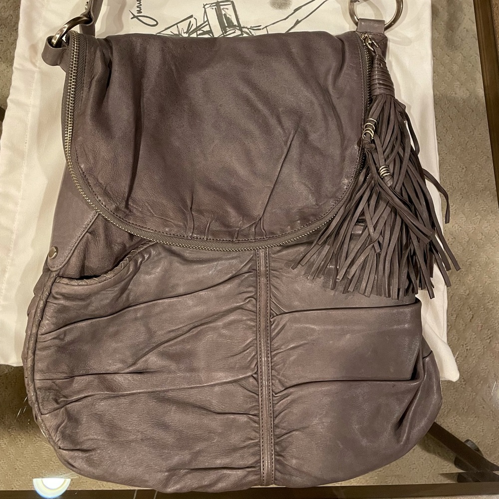 Buttery soft gray leather Junior Drake bag.